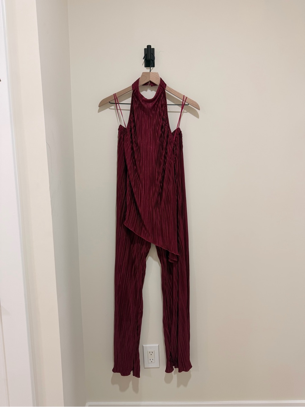Fashion Nova Burgundy Pleated Jumpsuit